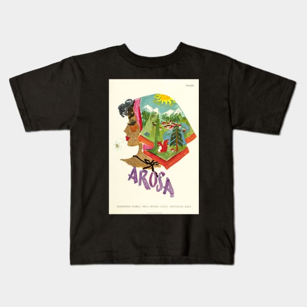 Arosa,Switzerland, Ski Travel Poster Kids T-Shirt by BokeeLee